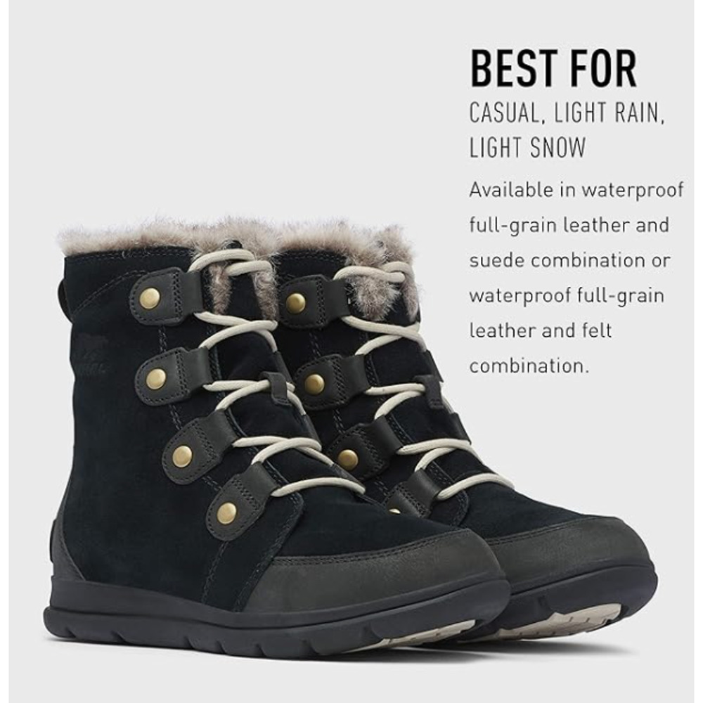 Sorel Womans 7 Joan Explorer Snow Boots $149 Fur Winter Waterproof Suede Black